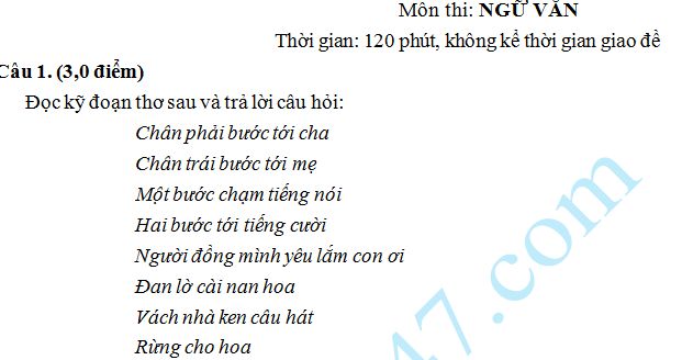 Đề thi vào lớp 10 môn Văn năm 2015 -  Nghệ An