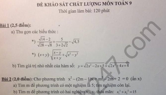 Đề thi thử vào 10 môn Toán THCS Đặng Thai Mai 2016