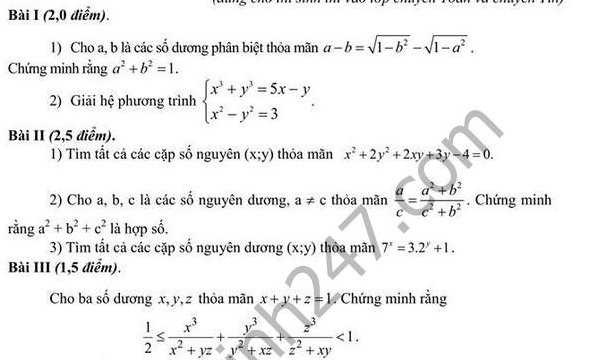 Đề thi thử vào 10 môn Toán THPT chuyên Nguyễn Huệ 2016