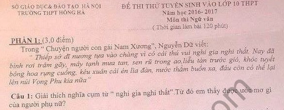 Đề thi thử vào 10 môn Văn THPT Hồng Hà 2016