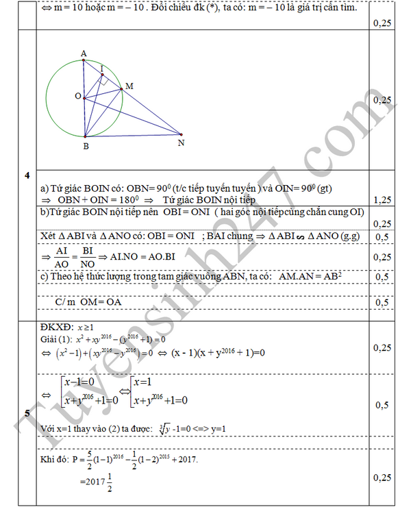 De thi thu vao lop 10 mon Toan 2016 - THCS Son Hai