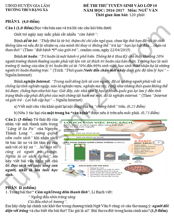 De thi thu vao lop 10 mon Van 2016 - THCS Dang Xa
