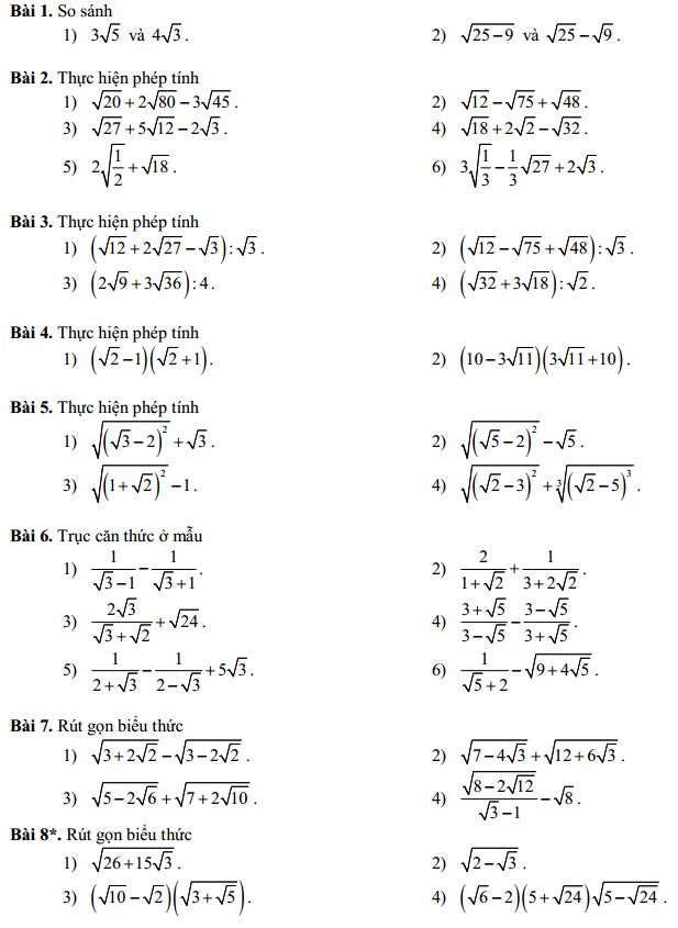 Một số dạng toán về căn bậc 2, căn bậc 3
