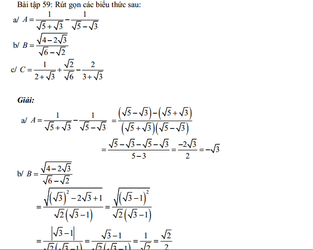 Một số bài toán về rút gọn biểu thức (có đáp số)