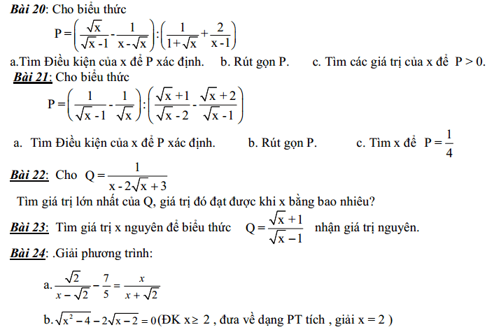 Một số bài toán liên quan đến rút gọn biểu thức chứa căn bậc 2