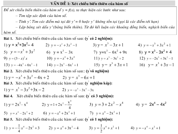 Bài tập xét tính đơn điệu của hàm số 