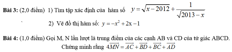 De thi hoc ki 1 lop 10 mon Toan nam 2014 Truong THPT Nguyen Du