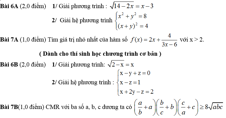 De thi hoc ki 1 lop 10 mon Toan nam 2014 Truong THPT Nguyen Du