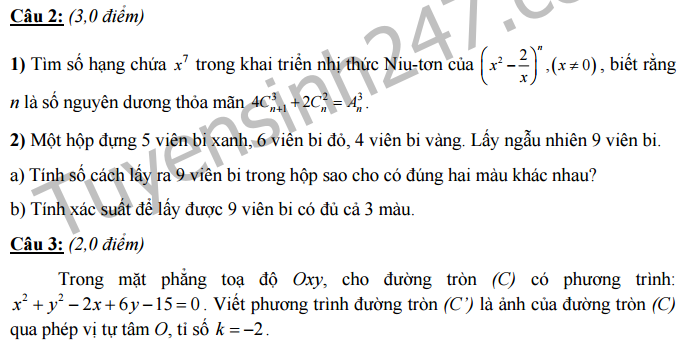 Đề thi học kì 1 lớp 11 môn Toán - THPT Chuyên Nguyễn Huệ - Hà Nội 2016 -2017