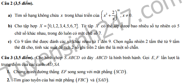 Đề thi học kì 1 lớp 11 môn Toán ( Ban D) - THPT Chu Văn An - Hà Nội 2016 -2017