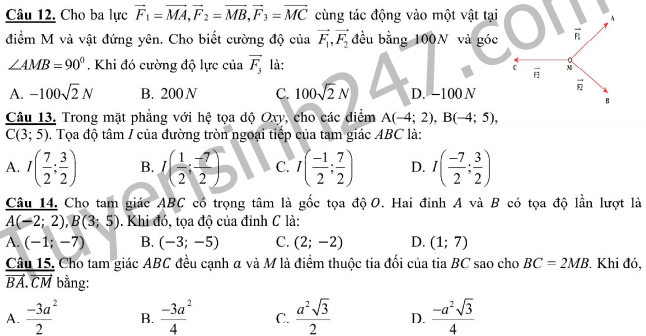 Đề thi học kì 1 lớp 10 môn Toán - THPT Chuyên Amsterdam 2016 -2017
