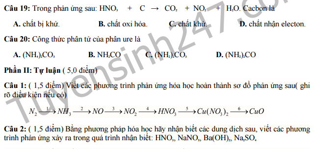 Đề thi học kì 1 lớp 11 môn Hóa - Sở GD Lâm Đồng 2016 - 2017