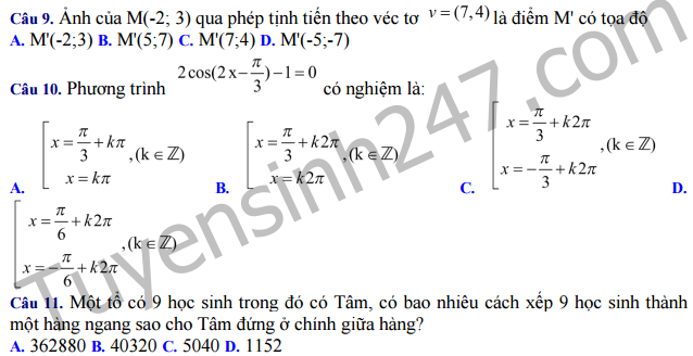 Đề thi học kì 1 lớp 11 môn Toán - Sở GD Lâm Đồng 2016 - 2017