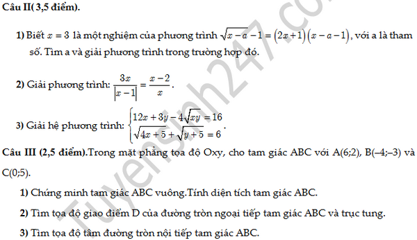 Đề thi học kì 1 lớp 10 môn Toán - THPT Lý Thái Tổ 2016 -2017