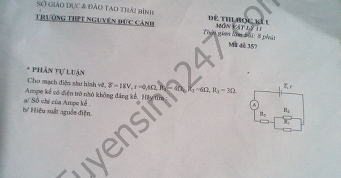 Đề thi học kì 1 lớp 11 môn Lý  - THPT Nguyễn Đức Cảnh 2016 - 2017