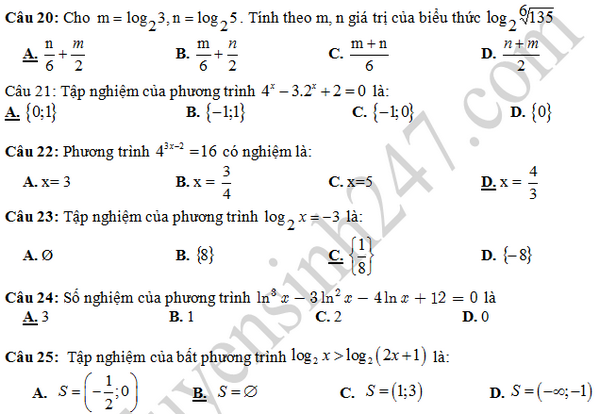 Đề thi học kì 1 lớp 12 môn Toán - THPT Bến Tắm 2016 - 2017