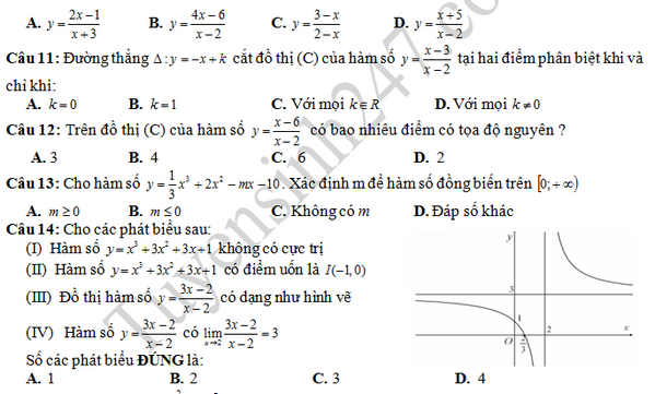 Đề thi học kì 1 lớp 12 môn Toán - THPT Đầm Dơi 2016 -2017