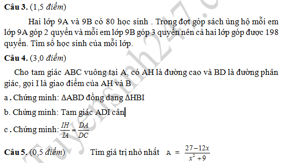 Đề thi giữa học kì 2 lớp 8 môn Toán - Phòng GD Sơn Động 2016