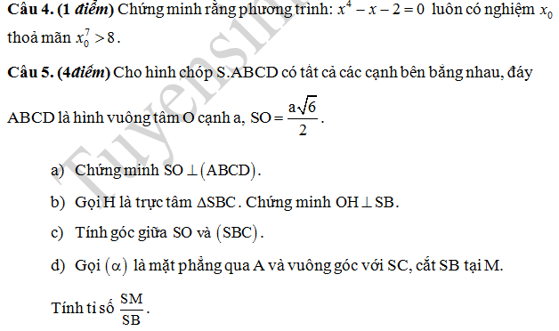 Đề thi giữa học kì 2 lớp 11 môn Toán - THPT Ngô Gia Tự 2016