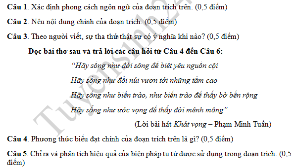 Đề thi giữa học kì 2 lớp 11 môn Văn - THPT Chuyên Nguyễn Quang Diêu 2016