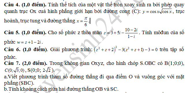 Đề thi giữa kì 2 lớp 12 môn Toán - THPT Tháp Mười 2016