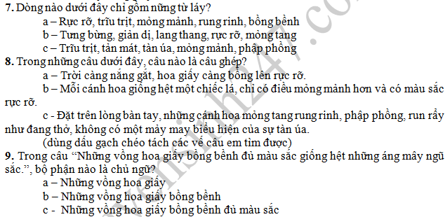 Đề thi giữa kì 2 lớp 5 môn Tiếng Việt - Tiểu học Nguyễn Trãi 2016