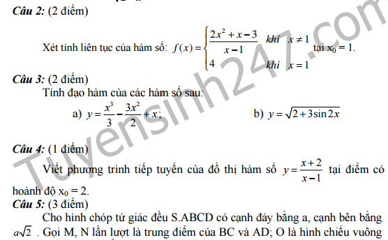 Đề thi giữa học kì 2 lớp 11 môn Toán  - THPT Phan Văn Trị 2016