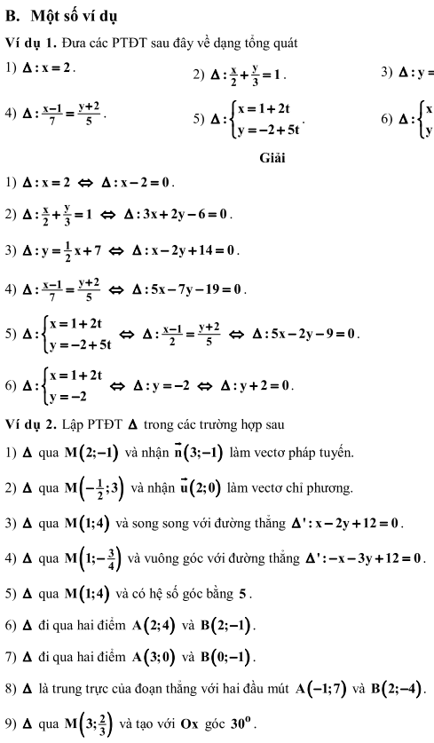 Phương trình đường thẳng lớp 10 bài tập