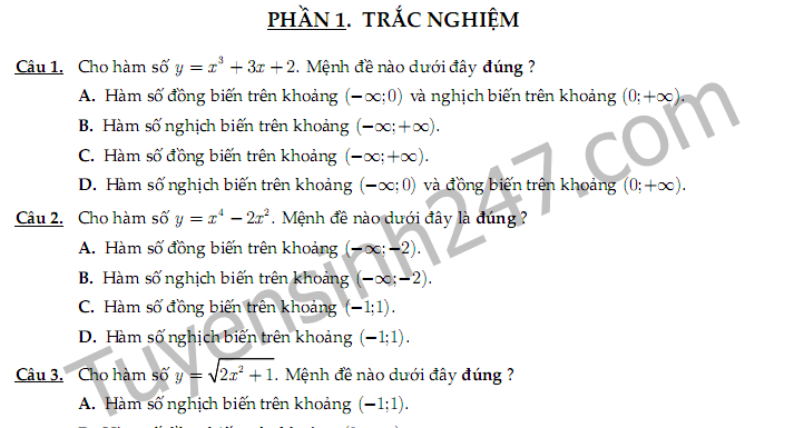 Tham khảo bộ đề ôn thi giữa kì 1 lớp 12 môn Toán 2017 - 2018