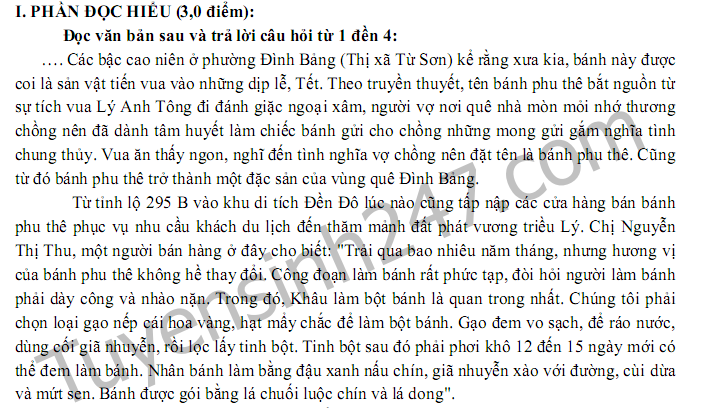 Đề thi giữa học kì 1 lớp 11 môn Văn năm 2017