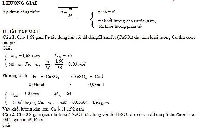 Bài tập áp dụng công thức n = m/ M (có lời giải chi tiết dễ hiểu)