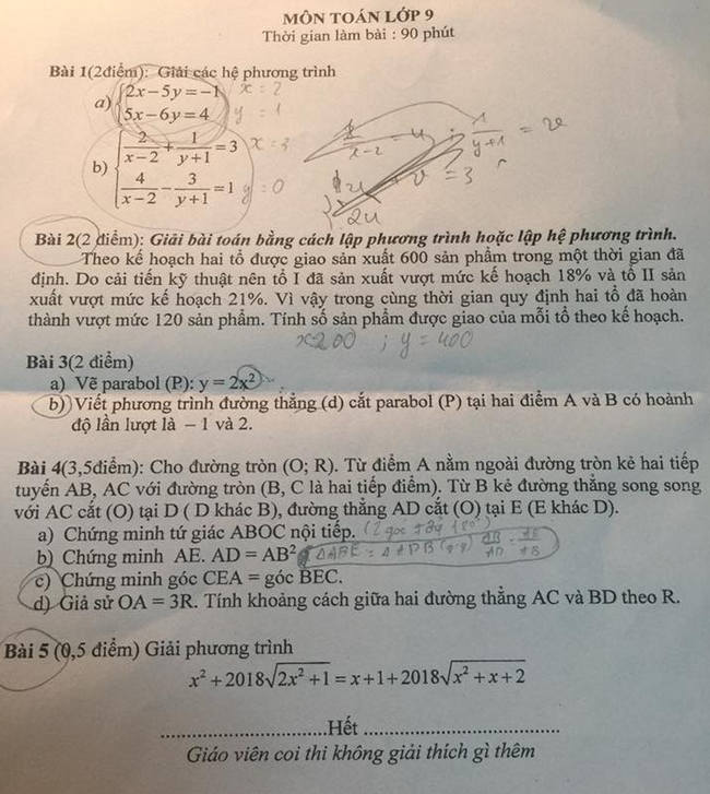 Đề thi giữa kì 2 lớp 9 môn Toán - THCS Lê Quý Đôn năm 2018