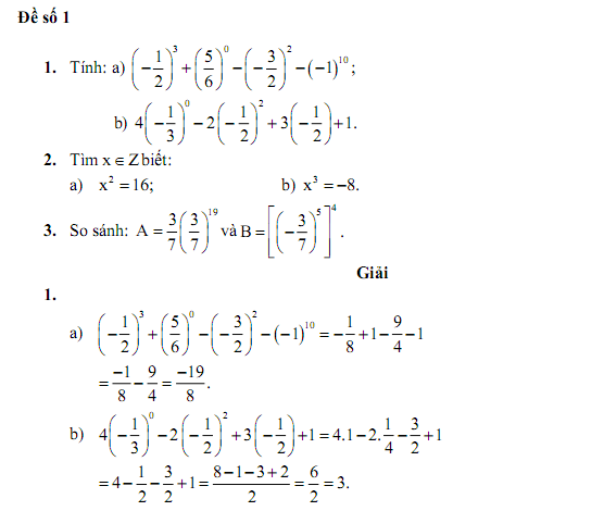 Đề kiểm tra 15 phút lớp 7 môn Toán - Bài 5,6 Chương 1 Đại số