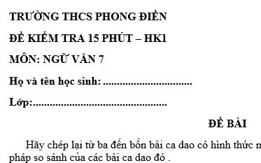 Đề kiểm tra 15 phút lớp 7 môn Văn học kì 1 - THCS Phong Điền