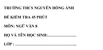 Đề kiểm tra 45 phút lớp 8 môn Văn học kì 1 - THCS Nguyễn Hồng Ánh