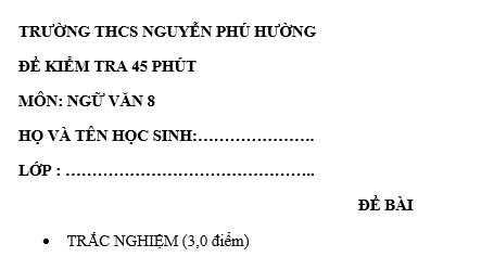 Đề kiểm tra 45 phút lớp 8 môn Văn học kì 1 - THCS Nguyễn Phú Hường