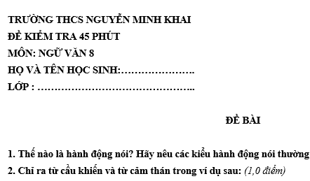 Đề kiểm tra 45 phút lớp 8 môn Văn học kì 1 - THCS Nguyễn Thị Minh Khai 