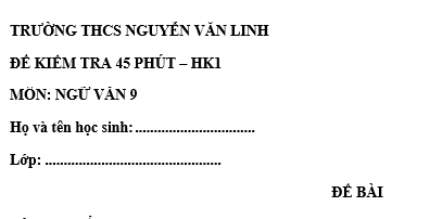 Đề kiểm tra 45 phút lớp 9 môn Văn học kì 1 - THCS Nguyễn Văn Linh