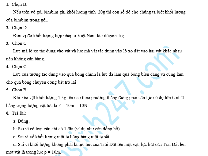 Đề kiểm tra 15 phút lớp 6 môn Lý học kì 1 - THCS B Hải Minh