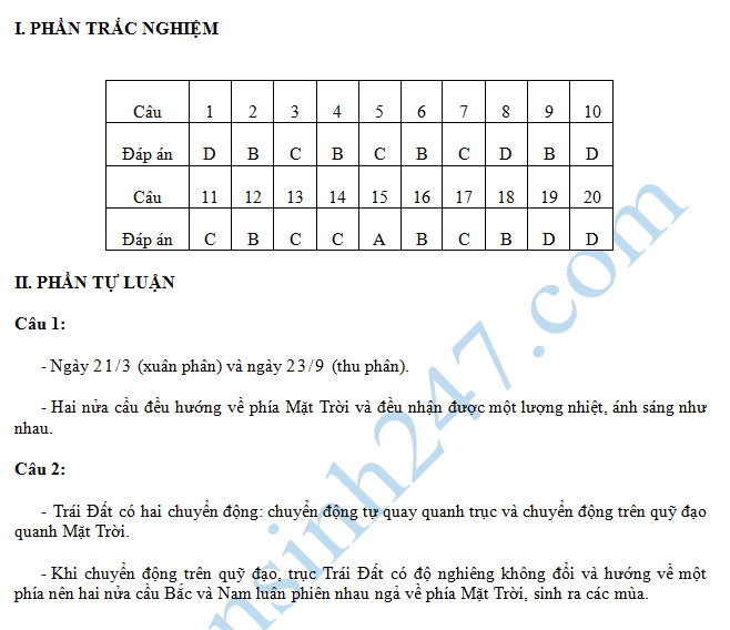 Đề kiểm tra 45 phút học kì 1 lớp 6 môn Địa - THCS Tân Phong