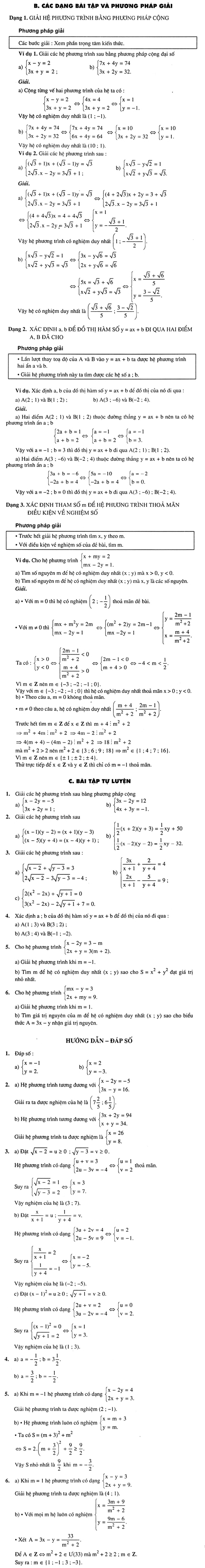 công thức giải hệ phương trình lớp 9