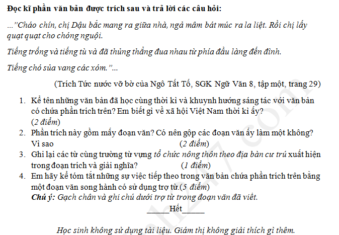 Đề thi giữa kì 1 lớp 8 môn Văn - THCS Lê Lợi năm học 2018 - 2019