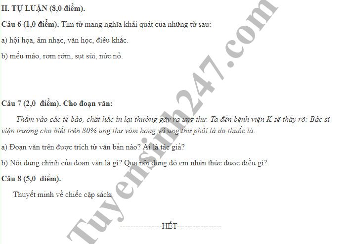 Đề thi học kỳ 1 lớp 8 môn Văn năm 2018 - Phòng GD&ĐT Tam Dương