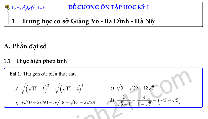 Đề cương ôn tập kì 1 lớp 9 môn Toán THCS Giảng Võ năm 2018