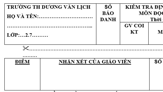 Đề thi học kỳ 1 lớp 2 môn Tiếng Việt năm 2018 - Tiểu học Dương Văn Lịch 