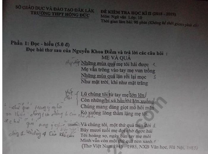 Đề thi kì 2 lớp 10 môn Văn - THPT Hồng Đức năm 2019