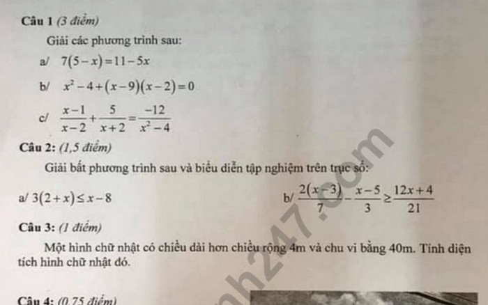 Đề kì 2 lớp 8 môn Toán năm 2019 - Quận 4