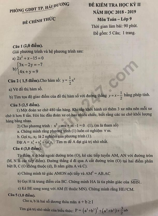 Đề thi Toán lớp 9 Hải Dương: Đề thi Toán lớp 9 tại Hải Dương sẽ khiến bạn đắm mình trong một cuộc thử thách toán học thú vị. Hãy khám phá và vượt qua những câu hỏi khó để nâng cao năng lực của bạn. Hình ảnh liên quan đến đề thi này sẽ giúp bạn thấy được sức hấp dẫn của nó.