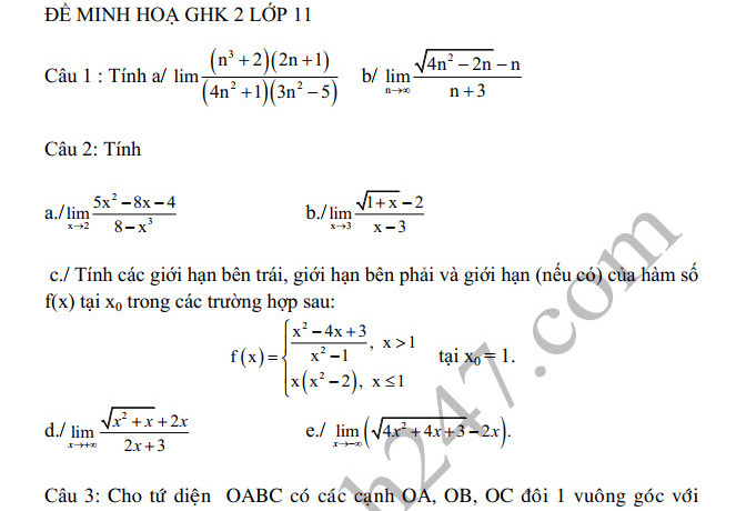 Đề thi giữa kì 2 môn Toán lớp 11 THPT Nguyễn Hiền 2021 (Minh họa)