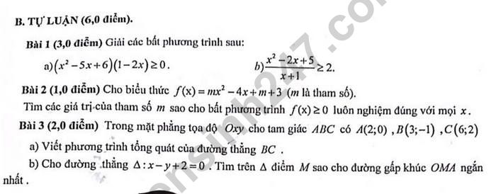 Đề thi giữa kì 2 môn Toán lớp 10 THPT Ngô Quyền 2021